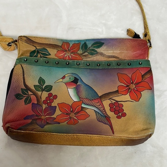 Anna Handbags - Anna Hand Painted Leather Crossbody Messenger Flap Bag with built in wallet like